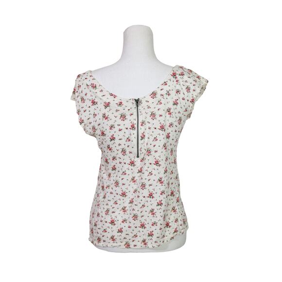 Mossimo short sleeve tshirt size medium floral zip back cotton - Picture 3 of 6